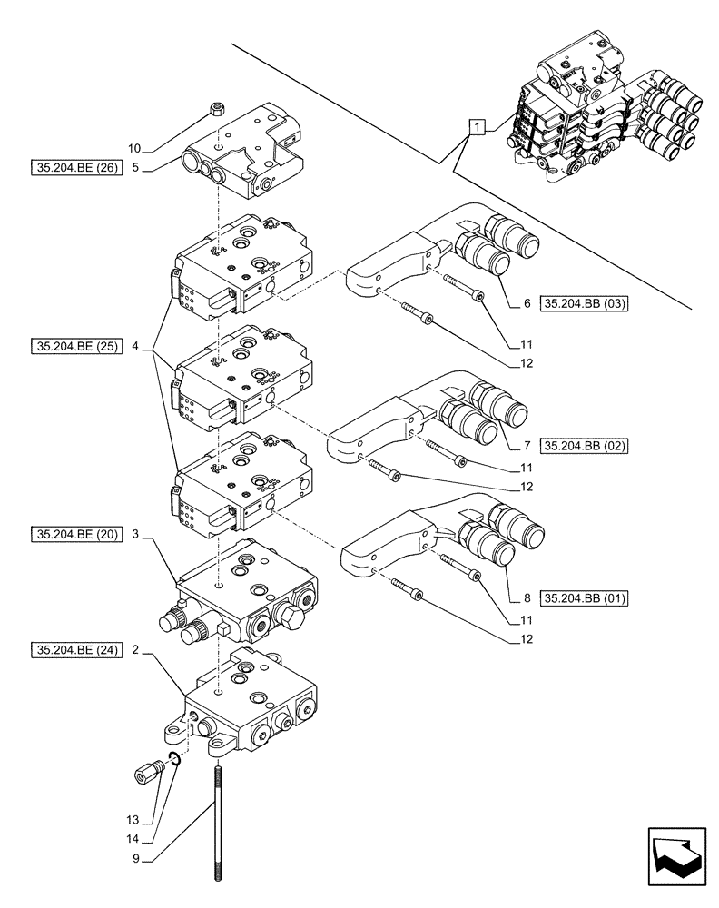 Схема запчастей Case IH PUMA 150 CVT - (35.204.BQ[10]) - VAR - 391165, 758059 - 3 REMOTE CONTROL VALVES (EHR), COMPONENTS (35) - HYDRAULIC SYSTEMS