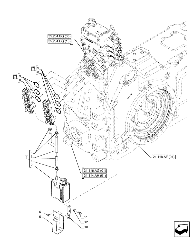 Схема запчастей Case IH PUMA 165 CVT - (35.204.BW[05]) - VAR - 758060 - 4 REMOTE CONTROL VALVES, RESERVOIR (35) - HYDRAULIC SYSTEMS