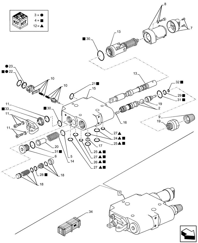 Схема запчастей Case IH PUMA 150 - (35.204.BE[21]) - VAR - 391163, 391164, 758057, 758058 - CONTROL VALVE SECTION, COMPONENTS (35) - HYDRAULIC SYSTEMS