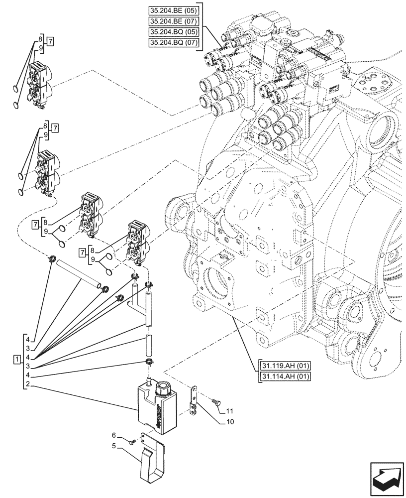 Схема запчастей Case IH PUMA 220 - (35.204.BW[02]) - VAR - 758058, 758060 - 4 REMOTE CONTROL VALVES, RESERVOIR (35) - HYDRAULIC SYSTEMS