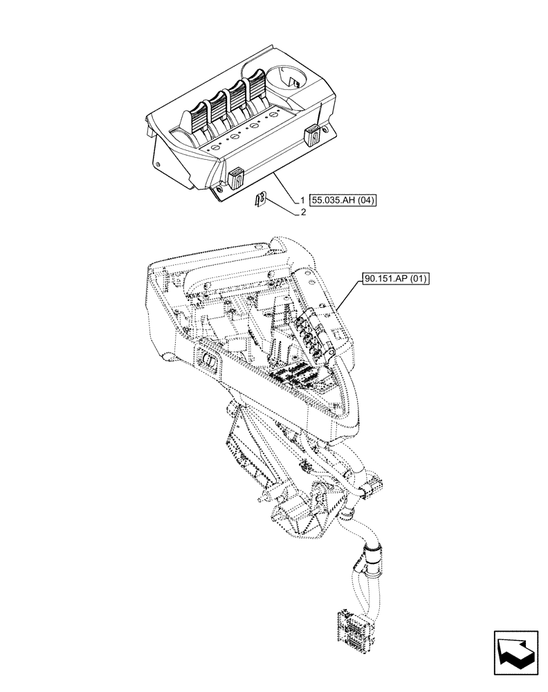 Схема запчастей Case IH PUMA 150 - (55.035.AH[03]) - VAR - 758060, 758061 - 4 REMOTE CONTROL VALVE (EHR), SWITCH (55) - ELECTRICAL SYSTEMS