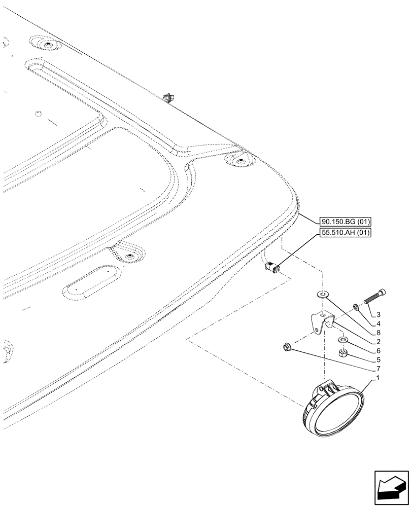 Схема запчастей Case IH PUMA 150 CVT - (55.404.BS[07]) - VAR - 758967 - LED WORK LAMP, SIDE (55) - ELECTRICAL SYSTEMS
