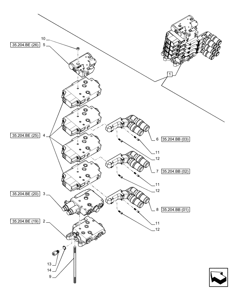Схема запчастей Case IH PUMA 150 - (35.204.BQ[06]) - VAR - 758060 - 4 REMOTE CONTROL VALVES (EHR), COMPONENTS (35) - HYDRAULIC SYSTEMS
