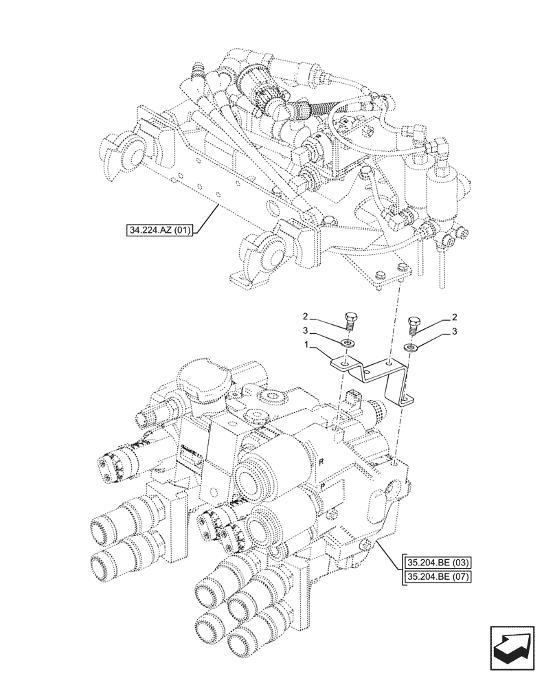 Схема запчастей Case IH PUMA 200 - (35.204.AX[03]) - VAR - 391164, 758058 - POWER BEYOND VALVE, BRACKET (35) - HYDRAULIC SYSTEMS