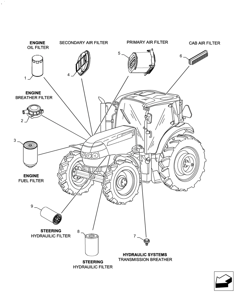 Схема запчастей Case IH FARMALL 140A - (05.100.03[01]) - FILTERS (05) - SERVICE & MAINTENANCE