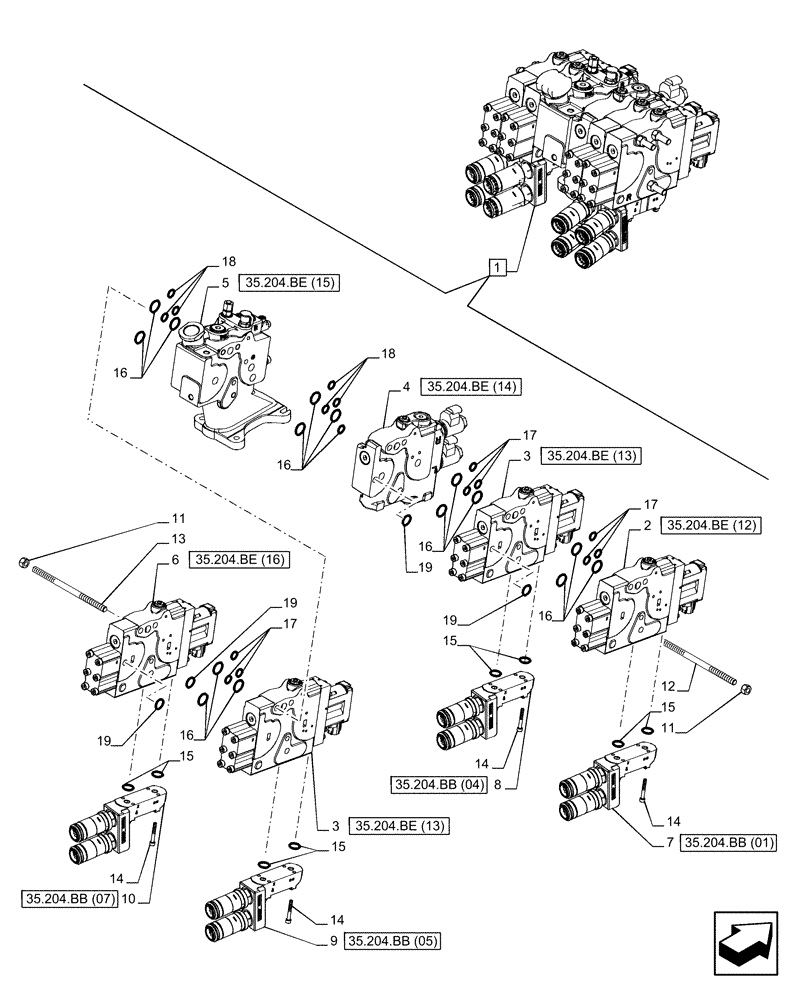 Схема запчастей Case IH PUMA 185 CVT - (35.204.BQ[06]) - VAR - 758060 - 4 REMOTE CONTROL VALVES (EHR), COMPONENTS (35) - HYDRAULIC SYSTEMS