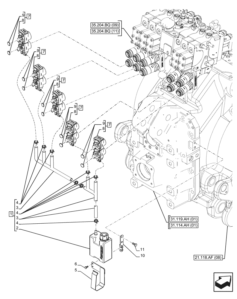 Схема запчастей Case IH PUMA 220 - (35.204.BW[03]) - VAR - 758061 - 5 REMOTE CONTROL VALVES, RESERVOIR (35) - HYDRAULIC SYSTEMS