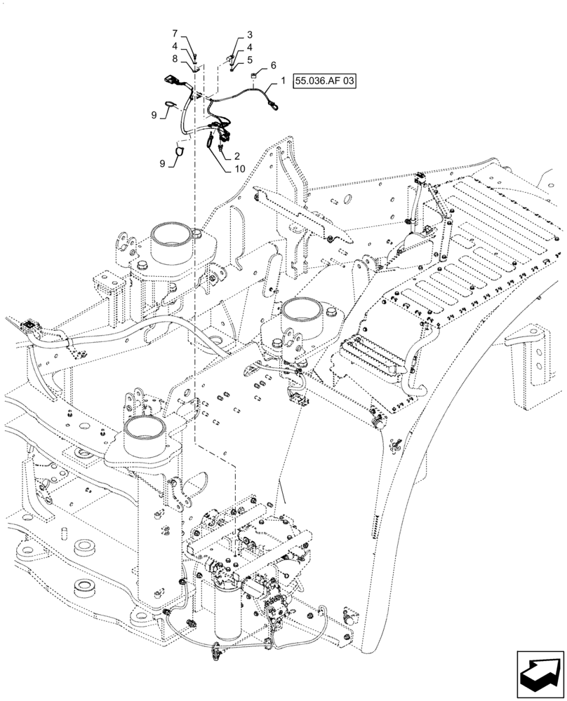 Схема запчастей Case IH STEIGER 620 - (55.036.AF[02]) - HYDRAULIC SYSTEM HARNESS MOUNTING, ASN ZFF308001 (55) - ELECTRICAL SYSTEMS