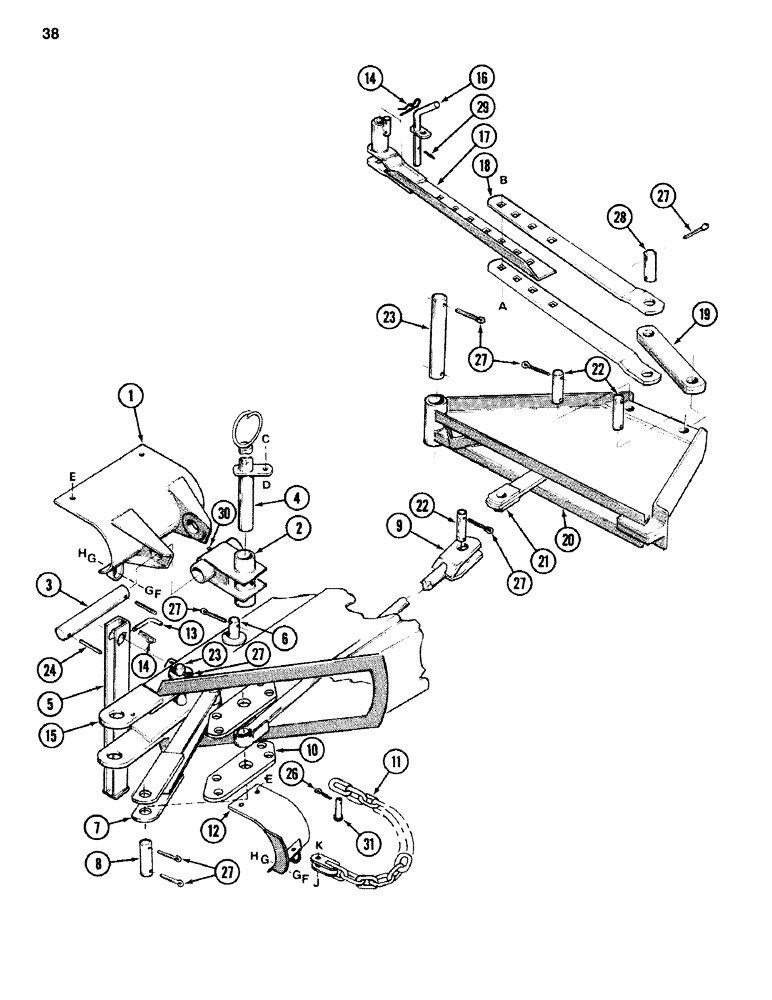 Схема запчастей Case IH 742 - (38) - DUPLEX HITCH, FRONT SECTION 