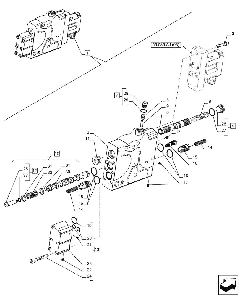 Схема запчастей Case IH PUMA 200 CVT - (35.204.BE[12]) - VAR - 391165, 758059, 758060, 758061 - CONTROL VALVE SECTION, COMPONENTS (35) - HYDRAULIC SYSTEMS