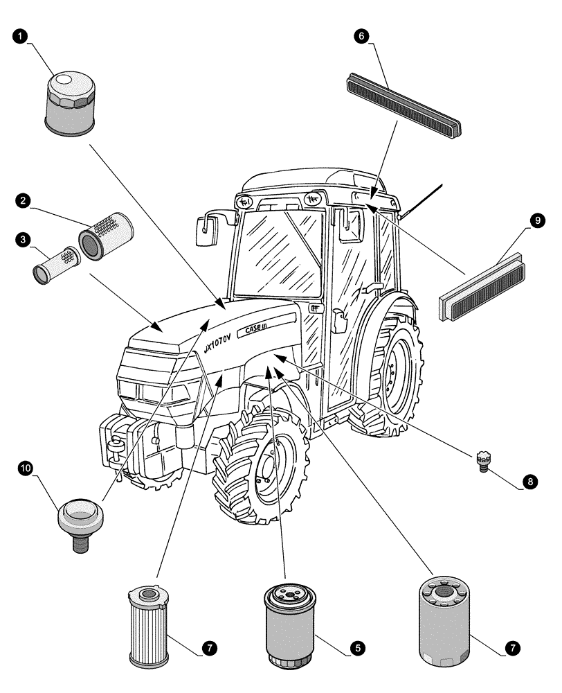 Схема запчастей Case IH JX1075N - (0.05.4[01]) - MAINTENANCE PARTS - FILTERS (00) - GENERAL