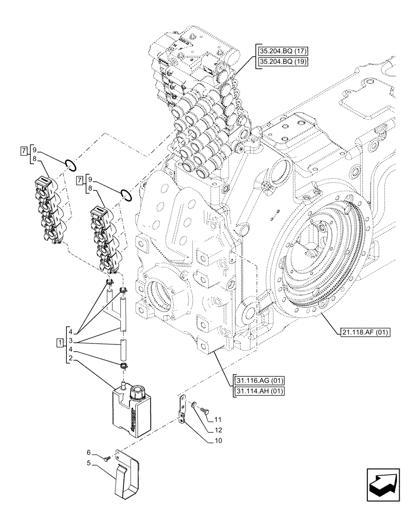 Схема запчастей Case IH PUMA 150 - (35.204.BW[06]) - VAR - 758061 - 5 REMOTE CONTROL VALVES, RESERVOIR (35) - HYDRAULIC SYSTEMS