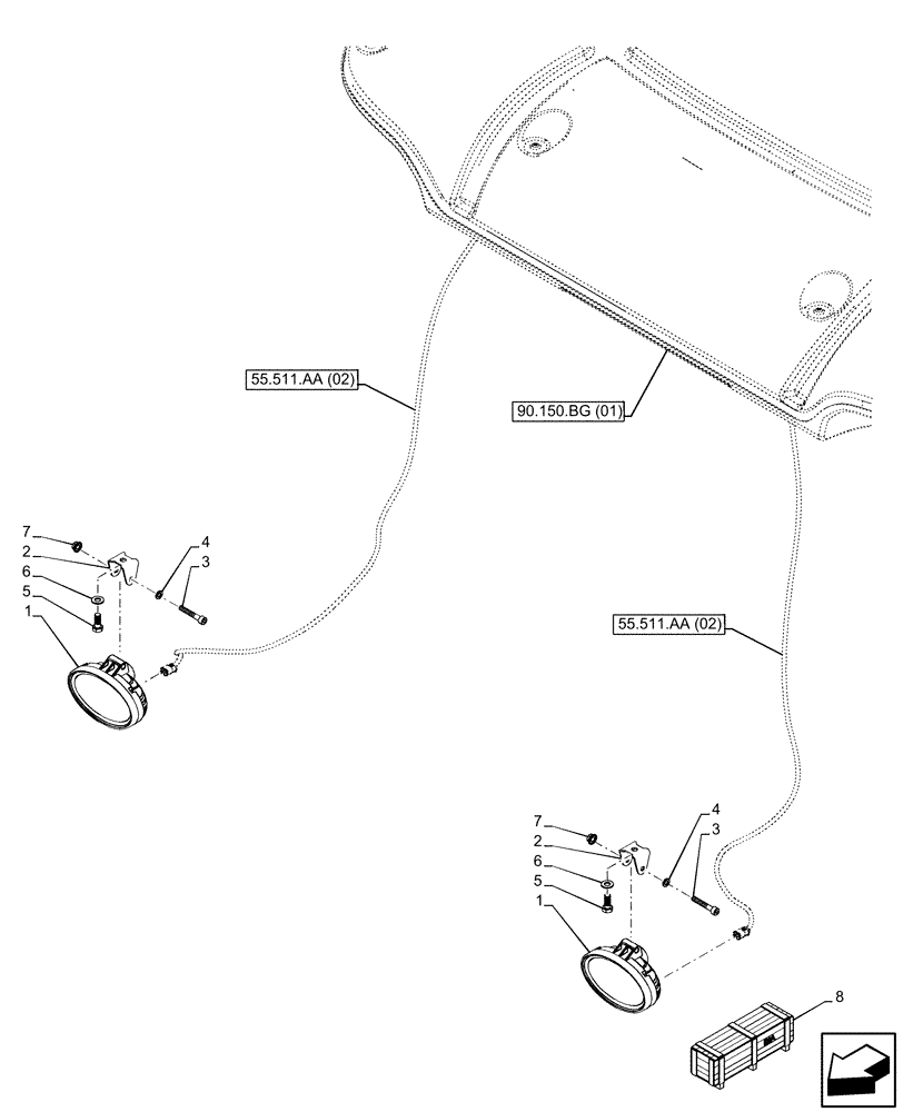 Схема запчастей Case IH PUMA 185 CVT - (55.404.BS[08]) - VAR - 758967 - LED WORK LAMP, FRONT, LOWER (55) - ELECTRICAL SYSTEMS