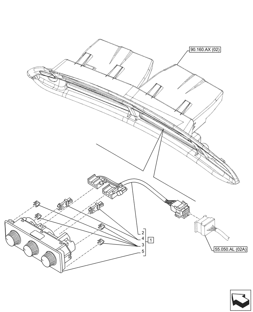 Схема запчастей Case IH PUMA 150 CVT - (55.051.AA[02A]) - VAR - 758131, 758133, 758265, 758666, 758667, 758668, 758669, 759265 - AIR CONDITIONING WITH ATC, CONTROL PANEL - D7478 (55) - ELECTRICAL SYSTEMS