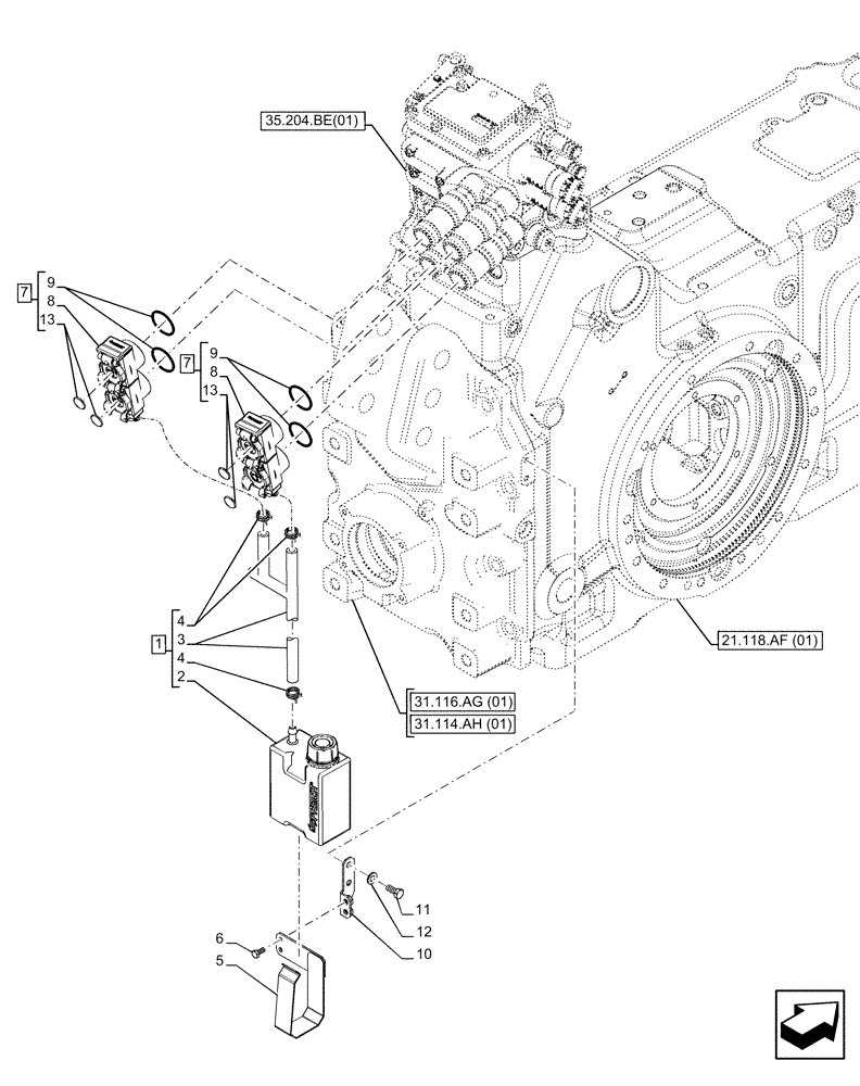 Схема запчастей Case IH PUMA 150 - (35.204.BW[01]) - VAR - 391163 - 2 REMOTE CONTROL VALVES, RESERVOIR (35) - HYDRAULIC SYSTEMS