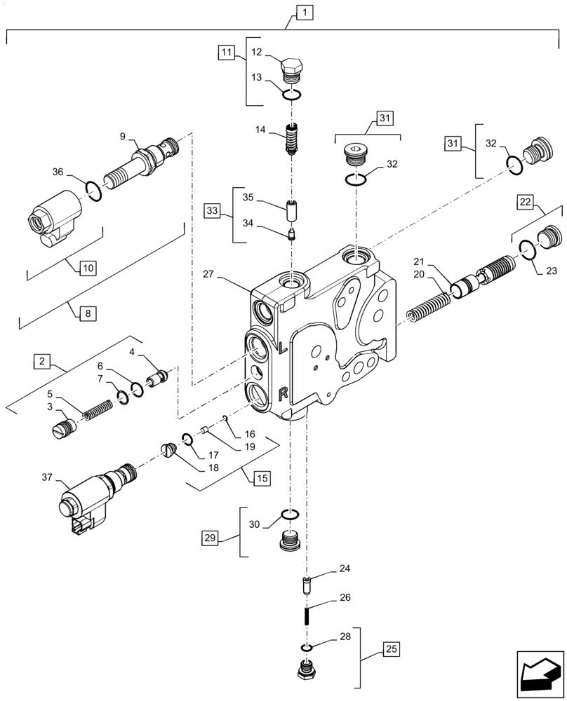 Схема запчастей Case IH MAGNUM 180 - (35.114.AF[02]) - VALVE SECTION, HITCH - ASN ZFRH05054 (35) - HYDRAULIC SYSTEMS