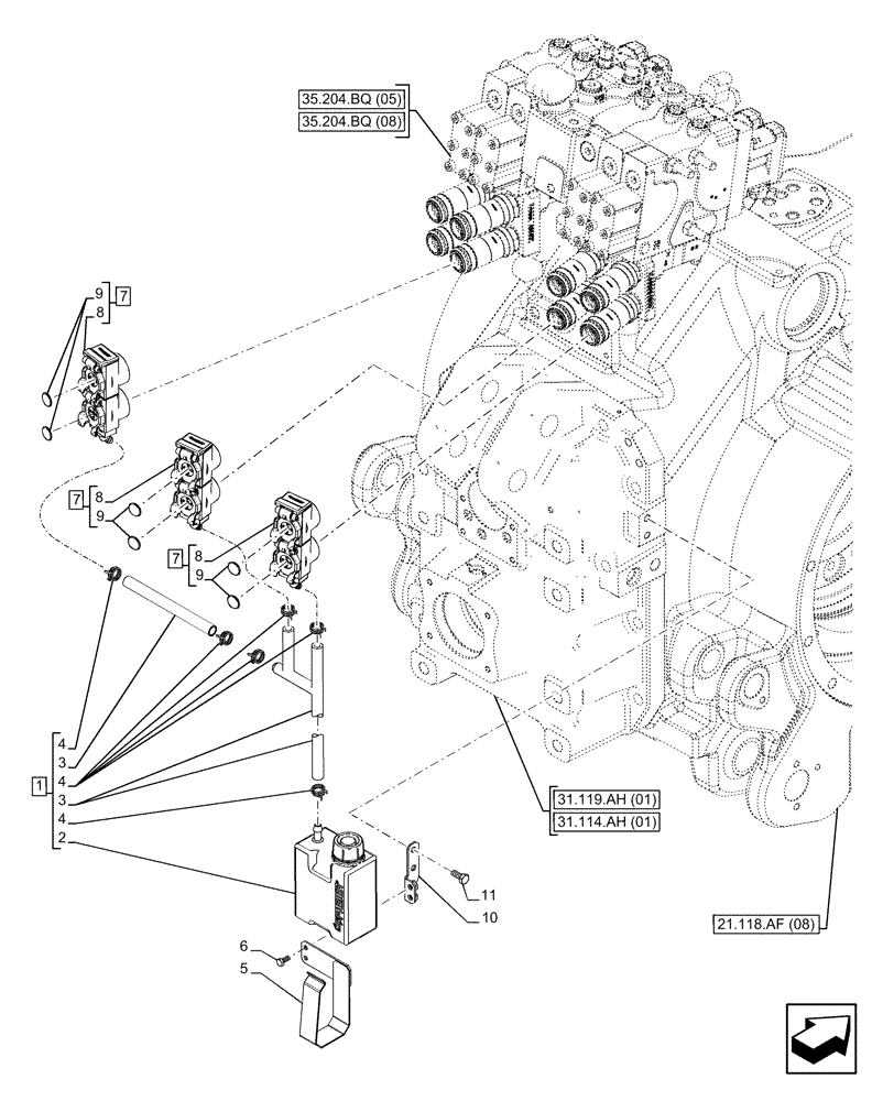 Схема запчастей Case IH PUMA 200 - (35.204.BW[05]) - VAR - 758060 - 4 REMOTE CONTROL VALVES, RESERVOIR (35) - HYDRAULIC SYSTEMS