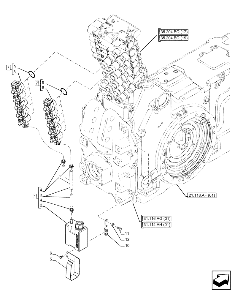 Схема запчастей Case IH PUMA 150 - (35.204.BW[04]) - VAR - 758061 - 5 REMOTE CONTROL VALVES, RESERVOIR (35) - HYDRAULIC SYSTEMS