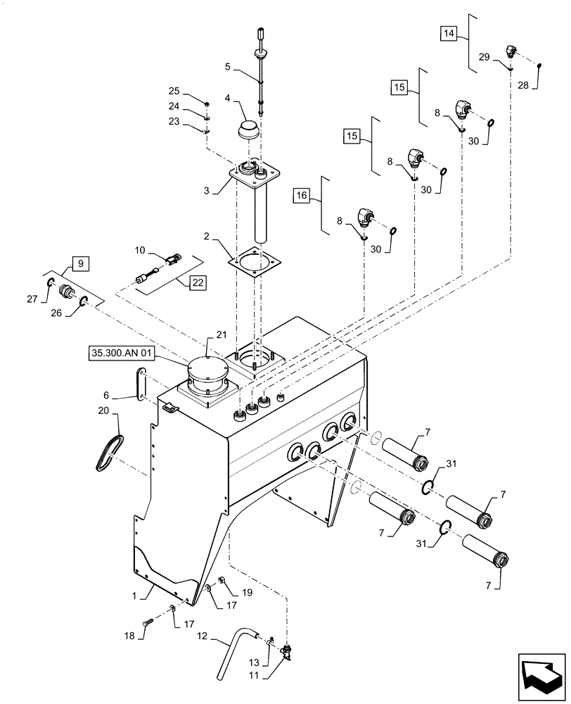 Схема запчастей Case IH PATRIOT 2250 - (35.300.AQ[01]) - HYDRAULIC OIL RESERVOIR & FILTER (35) - HYDRAULIC SYSTEMS