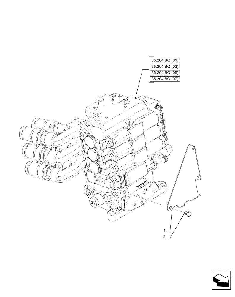 Схема запчастей Case IH PUMA 165 - (35.204.BE[28]) - VAR - 391165, 758059, 758060, 758061 - REMOTE CONTROL VALVE, BRACKET (35) - HYDRAULIC SYSTEMS