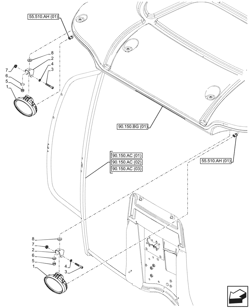 Схема запчастей Case IH PUMA 150 - (55.404.BS[04]) - VAR - 758967 - LED WORK LAMP, FRONT (55) - ELECTRICAL SYSTEMS