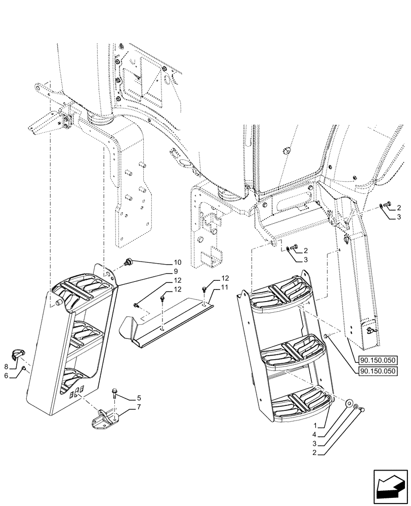 Схема запчастей Case IH FARMALL 110U - (90.118.010) - VAR - 331444, 332147, 336730, 339434 - STEP (90) - PLATFORM, CAB, BODYWORK AND DECALS