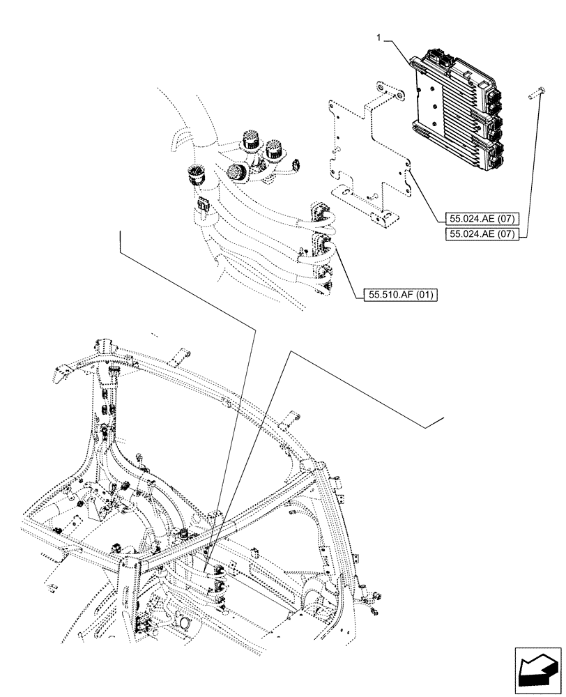 Схема запчастей Case IH PUMA 220 - (55.024.AE[02]) - VAR - 337431, 337432, 758020, 758021, 759053 - TRANSMISSION, ELECTRONIC CONTROL UNIT (50KM/H - FPS - GARU) (55) - ELECTRICAL SYSTEMS