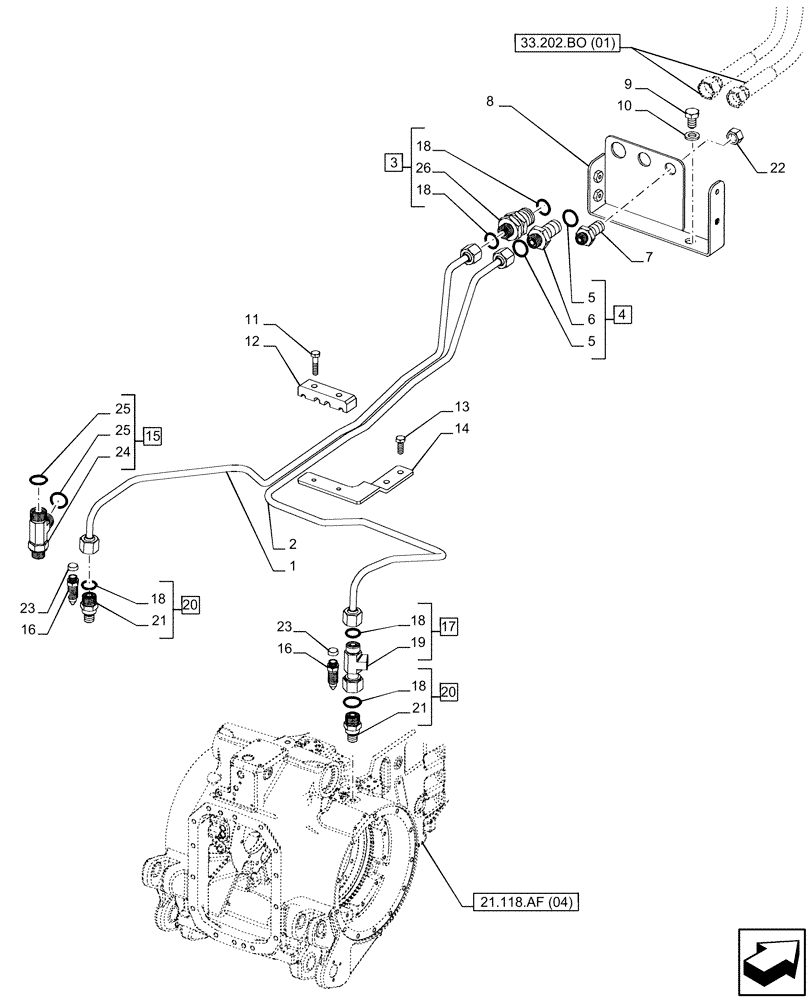 Схема запчастей Case IH PUMA 220 CVT - (33.202.AP[10]) - VAR - 338320, 338321, 338322, 338326, 338327, 338330, 338332, 758805, 758806, 758807, 758871 - BRAKE LINE, POWERSHIFT (33) - BRAKES & CONTROLS