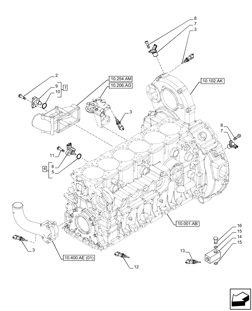 Схема запчастей Case IH F2CFP614A H001 - (55.015.AC) - ENGINE, SENSOR (55) - ELECTRICAL SYSTEMS