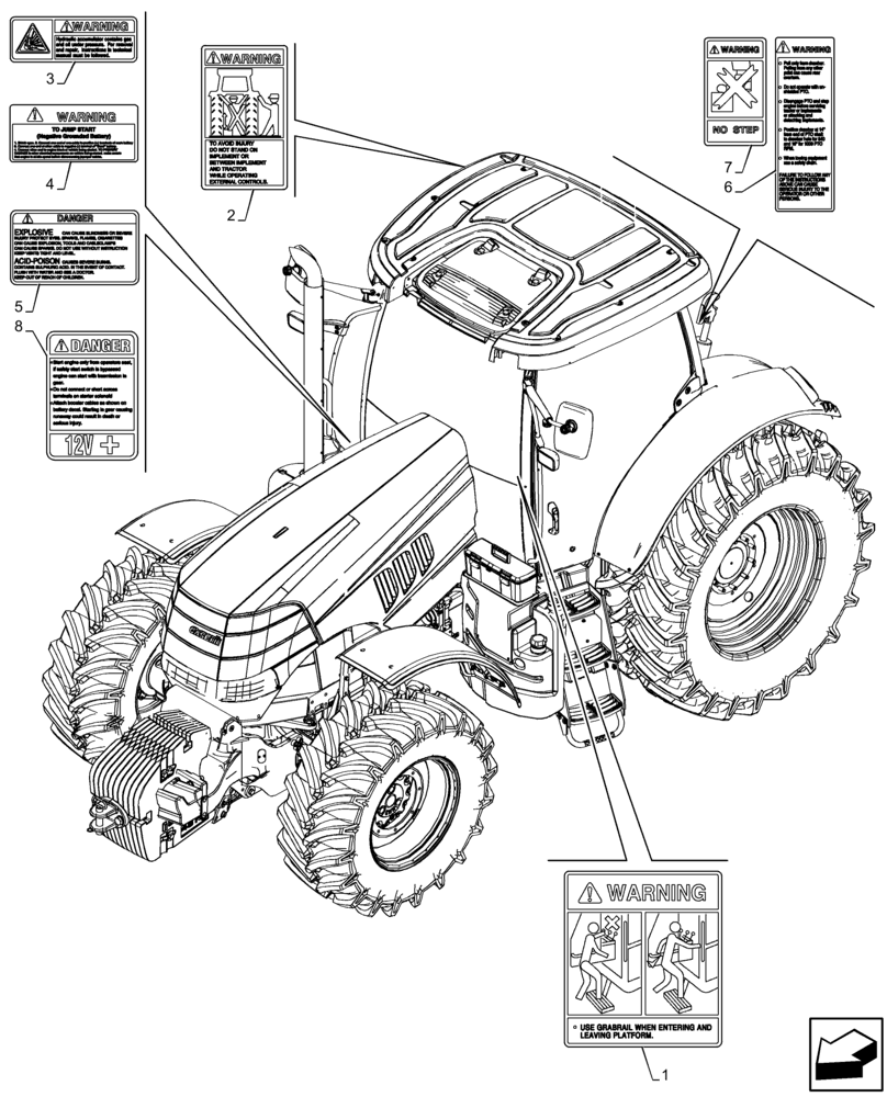 Схема запчастей Case IH PUMA 165 - (90.108.AC[18]) - DECAL, WARNING (NA) (90) - PLATFORM, CAB, BODYWORK AND DECALS