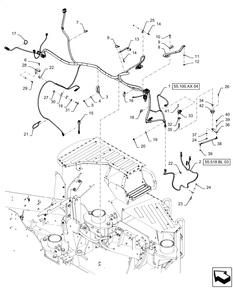 Схема запчастей Case IH QUADTRAC 420 - (55.100.AX[03]) - FRONT FRAME HARNESS MOUNTING, ASN ZFF308001 (55) - ELECTRICAL SYSTEMS