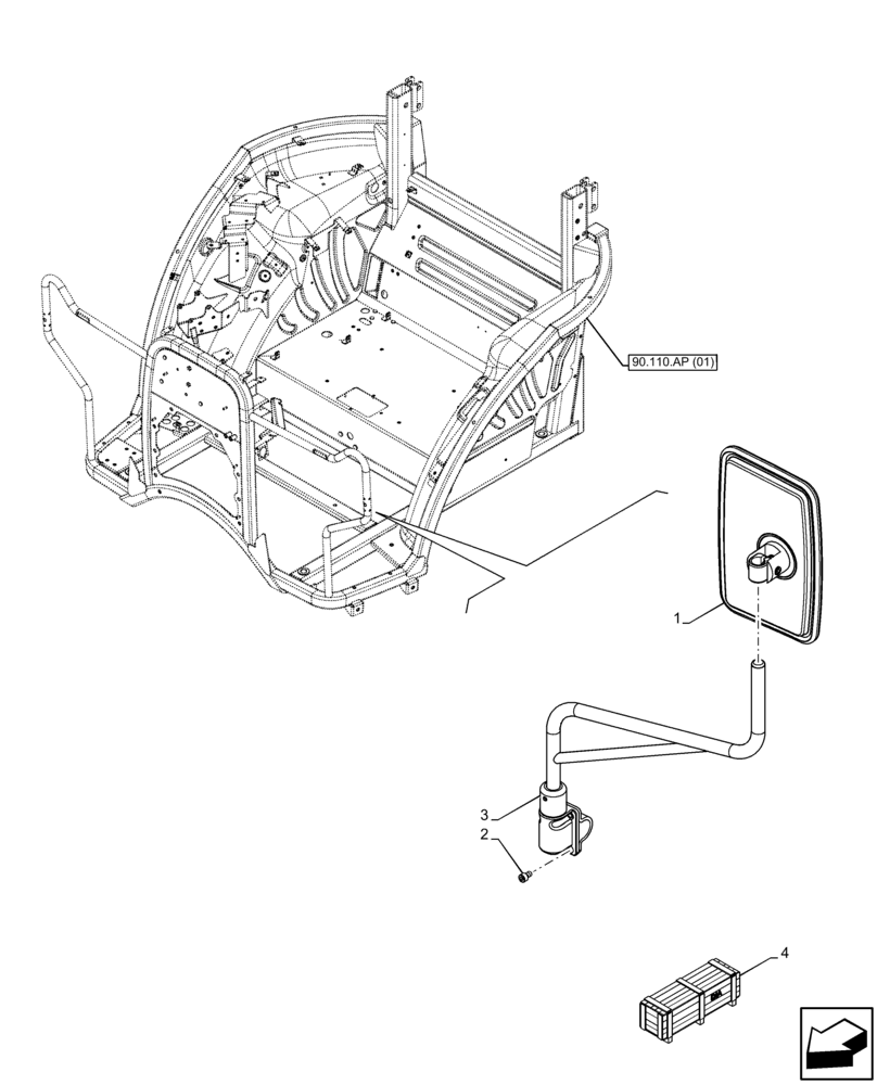 Схема запчастей Case IH FARMALL 120C - (88.100.90[01]) - DIA KIT, FIXED EXTERNAL REAR VIEW MIRROR (88) - ACCESSORIES