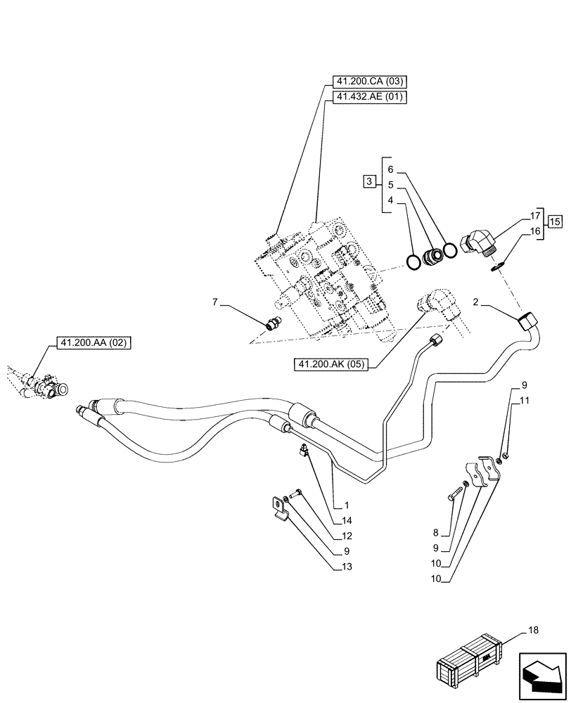 Схема запчастей Case IH PUMA 165 - (41.200.AA[07]) - VAR - 758802, 758803, 758804, 758805, 758806, 758807, 758871 - STEERING VALVE, LINE, AUTOGUIDANCE, POW (41) - STEERING