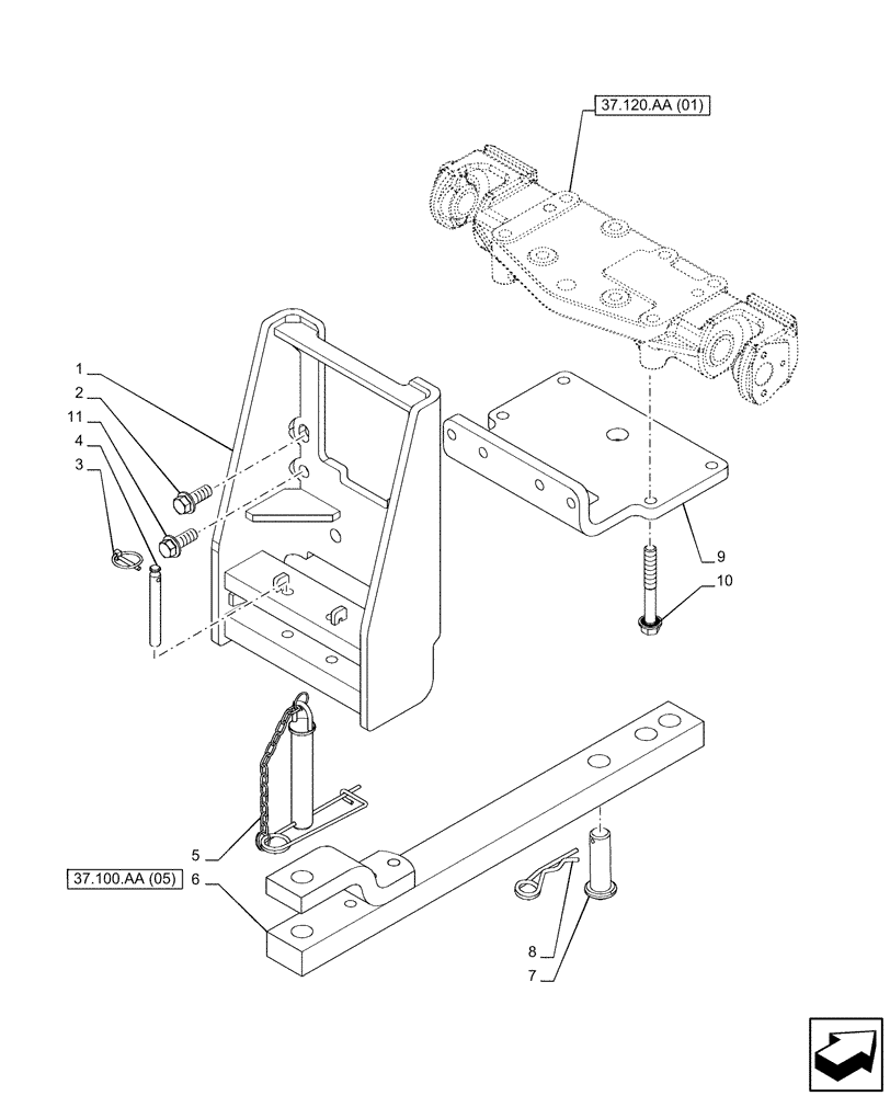 Схема запчастей Case IH PUMA 150 CVT - (37.100.AA[04]) - VAR - 758103, 758652, 758654, 758656, 758862 - DRAWBAR (37) - HITCHES, DRAWBARS & IMPLEMENT COUPLINGS