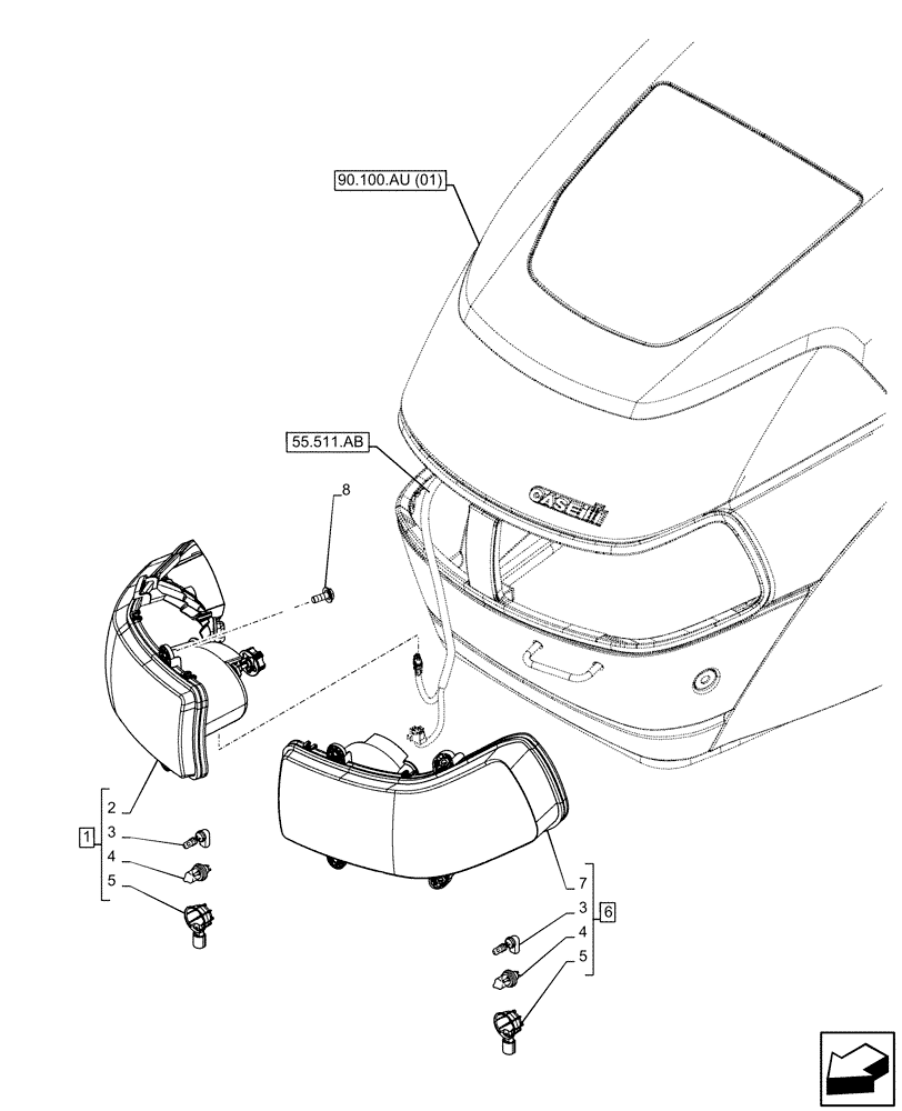 Схема запчастей Case IH PUMA 150 CVT - (55.404.AQ[04]) - HEADLIGHT (55) - ELECTRICAL SYSTEMS
