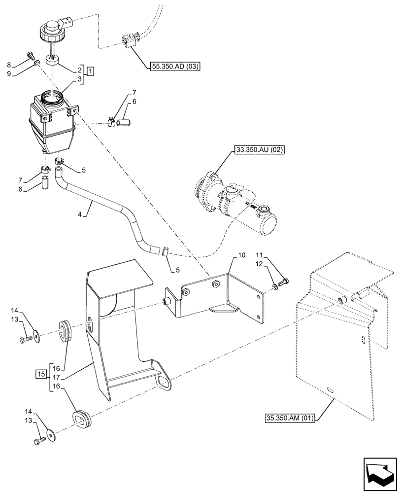 Схема запчастей Case IH PUMA 185 CVT - (33.350.AR[02]) - VAR - 337479, 337480 - ANTILOCK BRAKING SYSTEM (ABS), BRAKE FLUID RESERVOIR (33) - BRAKES & CONTROLS