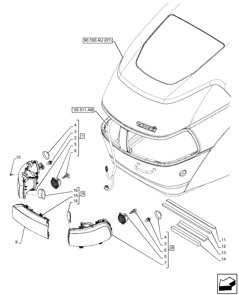 Схема запчастей Case IH PUMA 185 CVT - (55.404.AQ[01]) - HEADLIGHT (55) - ELECTRICAL SYSTEMS