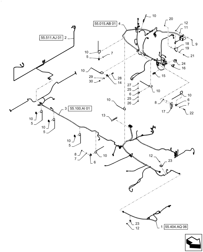 Схема запчастей Case IH TITAN 3540 - (55.100.AG[01]) - WIRE HARNESS, MAIN FRAME LAYOUT (55) - ELECTRICAL SYSTEMS