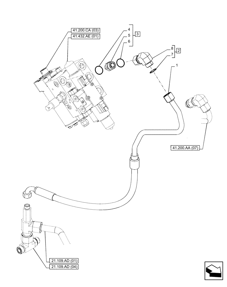 Схема запчастей Case IH PUMA 165 - (41.200.AK[05]) - VAR - 758802, 758803, 758804, 758805, 758806, 758807, 758871 - STEERING, RETURN, LINE, POW, AUTOGUIDANCE (41) - STEERING