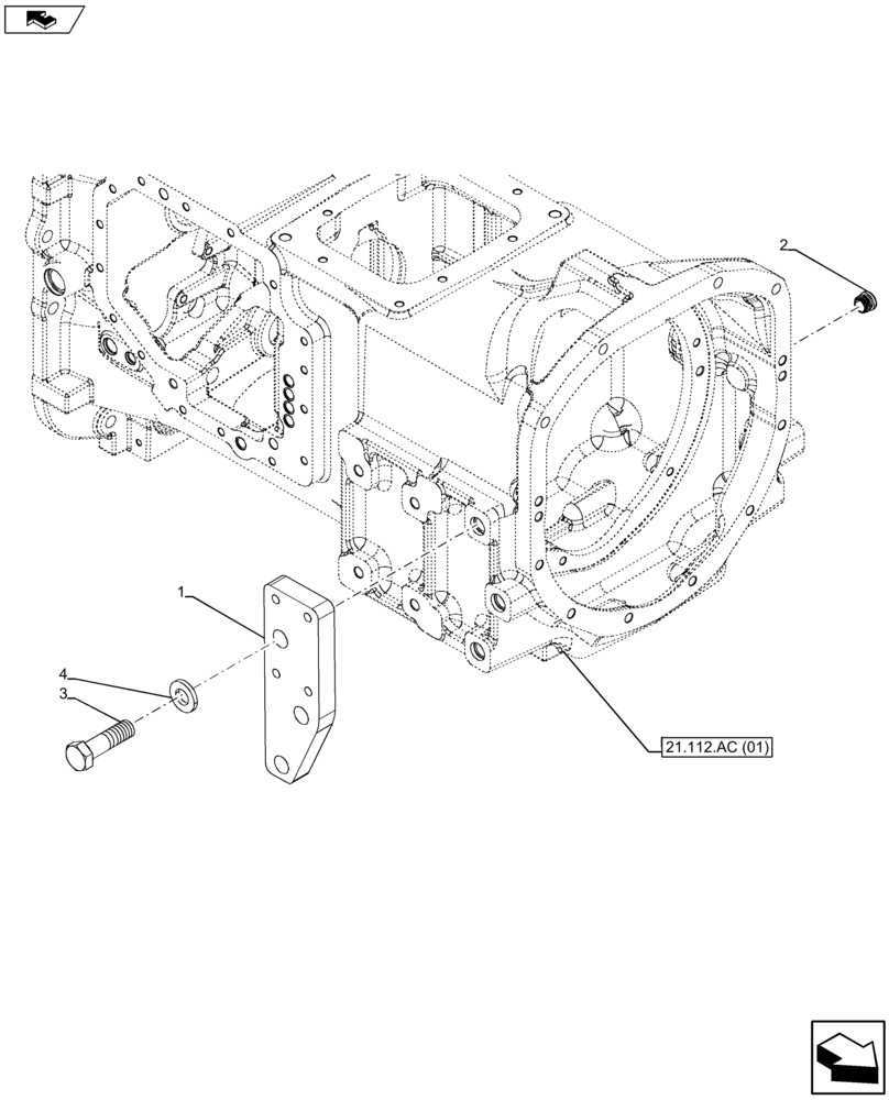 Схема запчастей Case IH FARMALL 115U - (21.112.AD[04]) - VAR - 390489 - TRANSMISSION HOUSING, PLATE (21) - TRANSMISSION