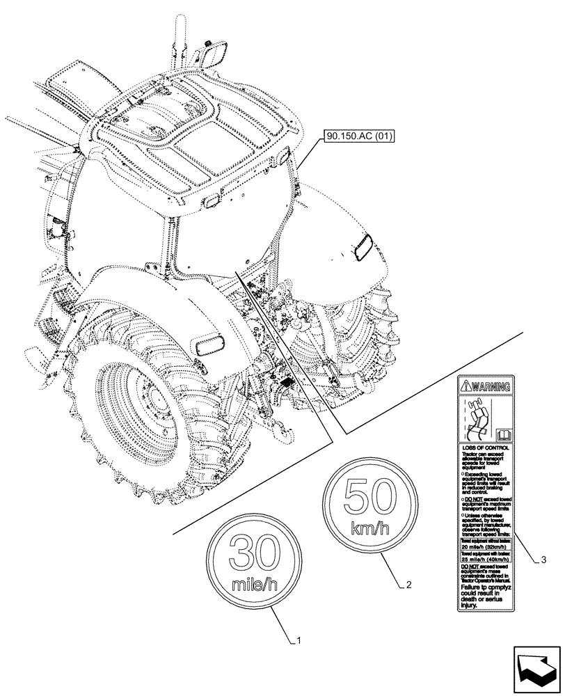 Схема запчастей Case IH PUMA 220 - (90.108.AC[17]) - DECAL, WARNING, SPEED LIMITER (NA) (90) - PLATFORM, CAB, BODYWORK AND DECALS