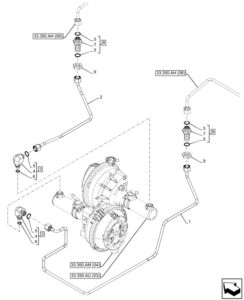 Схема запчастей Case IH PUMA 185 - (33.350.AT[05]) - VAR - 337479, 337480 - ANTILOCK BRAKING SYSTEM (ABS), BRAKE LINE, REAR (33) - BRAKES & CONTROLS