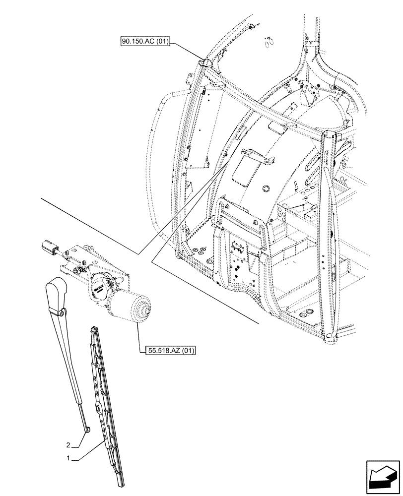 Схема запчастей Case IH PUMA 150 CVT - (55.518.AW[01]) - VAR - 391147, 391148, 758034 - WINDSHIELD WIPER, ARM (55) - ELECTRICAL SYSTEMS