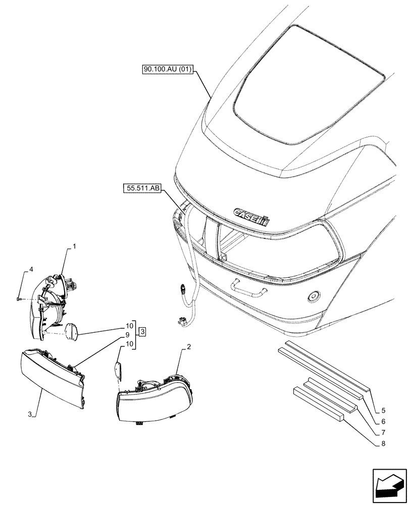 Схема запчастей Case IH PUMA 220 CVT - (55.404.AQ[04]) - HEADLIGHT (55) - ELECTRICAL SYSTEMS