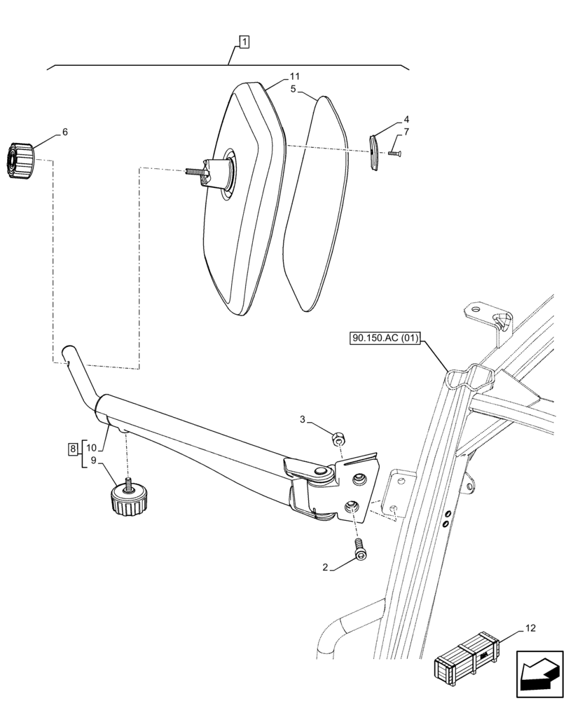 Схема запчастей Case IH FARMALL 100C - (88.100.90[02]) - DIA KIT, TELESCOPIC EXTERNAL REAR VIEW MIRROR (88) - ACCESSORIES