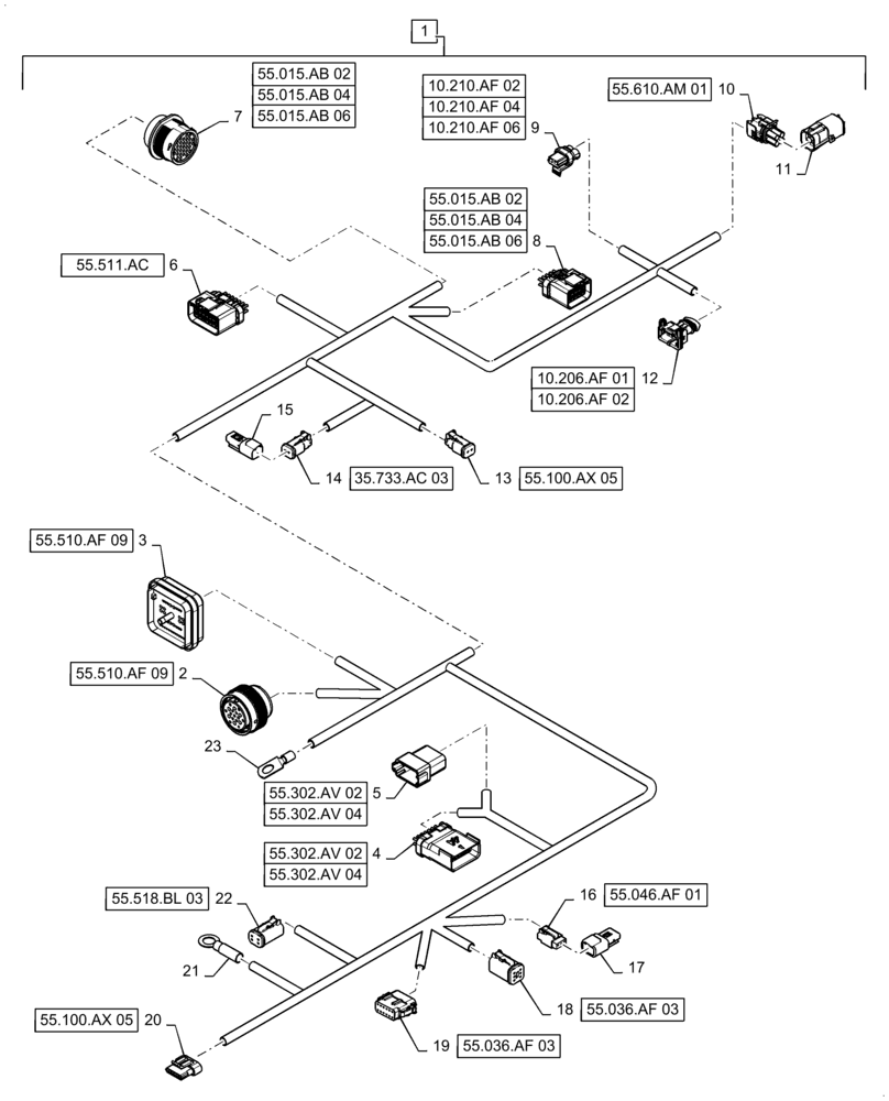 Схема запчастей Case IH STEIGER 420 - (55.100.AX[06]) - FRONT FRAME HARNESS, W/O CAB SUSPENSION, ASN ZFF308001 (55) - ELECTRICAL SYSTEMS