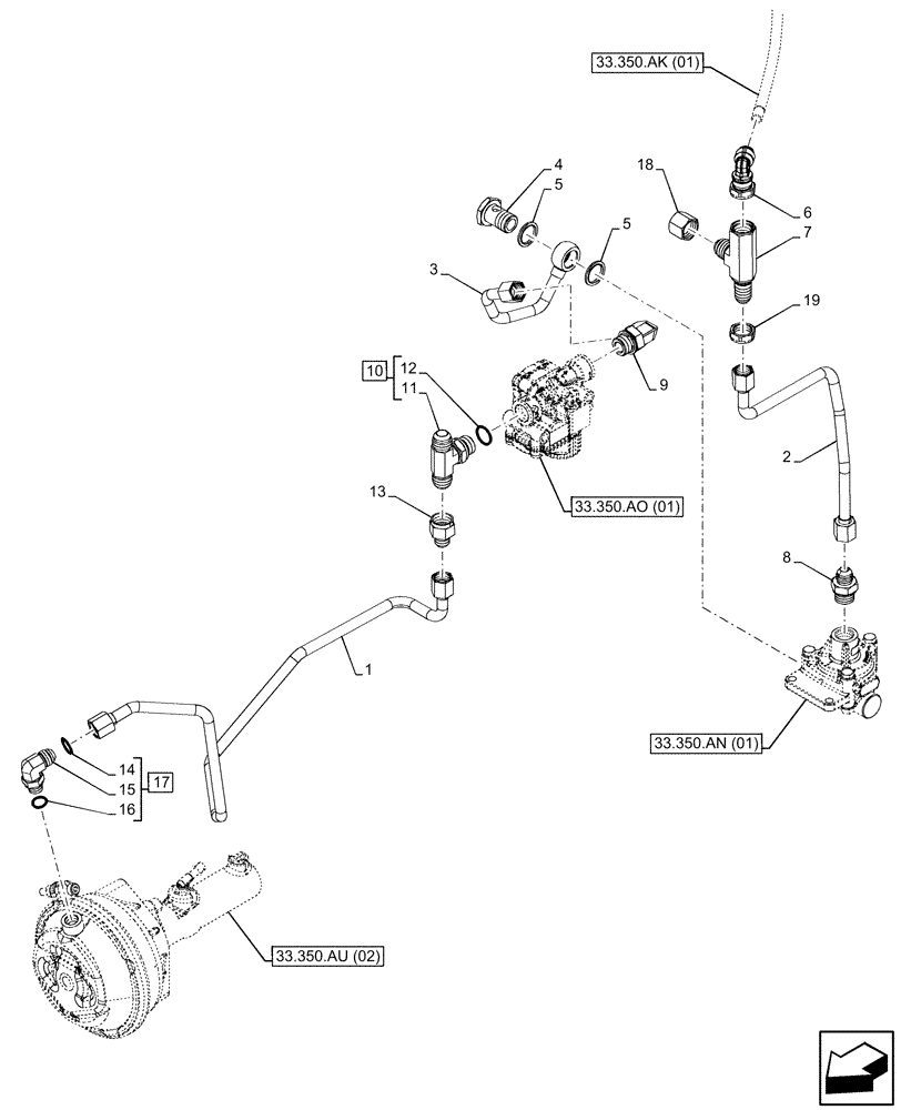 Схема запчастей Case IH PUMA 220 CVT - (33.350.AH[01]) - VAR - 337479, 337480 - ANTILOCK BRAKING SYSTEM (ABS), LINE (33) - BRAKES & CONTROLS