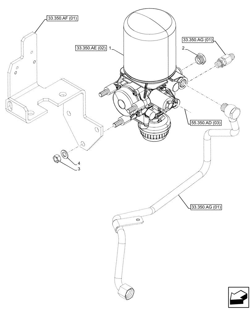 Схема запчастей Case IH PUMA 220 CVT - (33.350.AE[01]) - VAR - 337479, 337480 - ANTILOCK BRAKING SYSTEM (ABS), AIR CONTROL (33) - BRAKES & CONTROLS