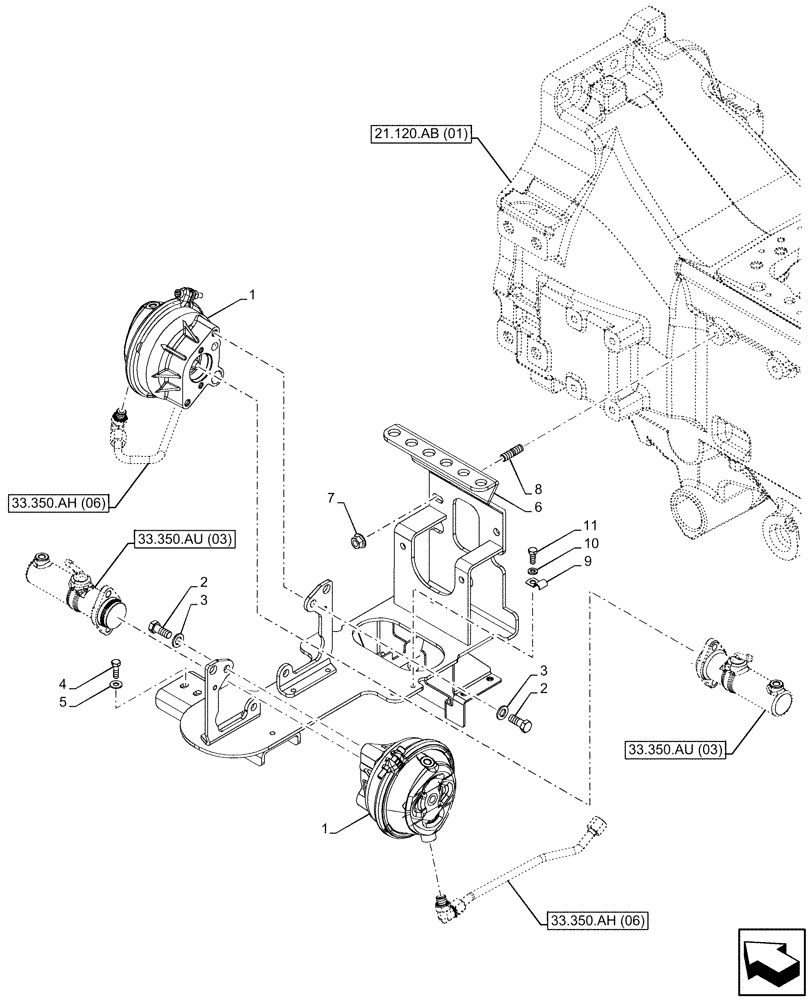 Схема запчастей Case IH PUMA 200 - (33.350.AM[04]) - VAR - 337479, 337480 - ANTILOCK BRAKING SYSTEM (ABS), BRAKE SERVO (33) - BRAKES & CONTROLS