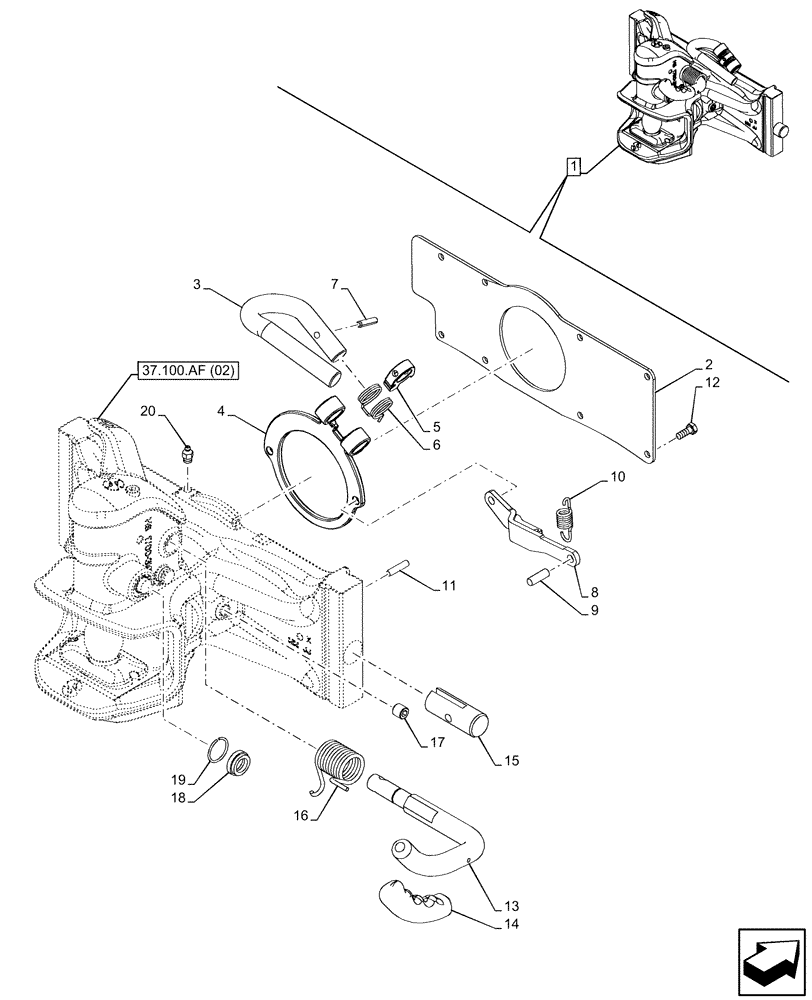 Схема запчастей Case IH PUMA 200 CVT - (37.100.AF[01]) - VAR - 758651, 758652, 758653, 758654 - TRAILER HITCH (37) - HITCHES, DRAWBARS & IMPLEMENT COUPLINGS